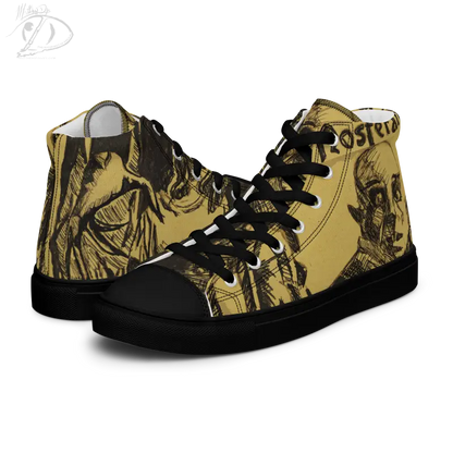 High-top sneakers in yellow and black with Matthew Dye art of classic horror designs