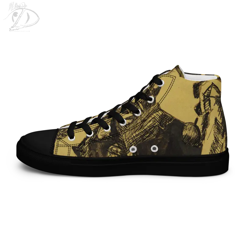 High-top camouflage canvas shoes featuring Matthew Dye art of classic horror themes