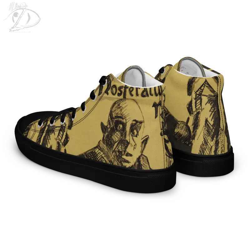 High-top canvas shoes featuring Matthew Dye art inspired by classic horror film Nosferatu