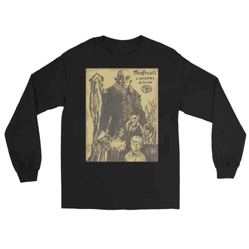 Black long sleeve shirt featuring vintage horror movie graphic print on back