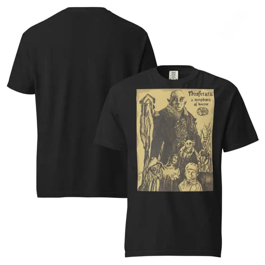 Black Nosferatu Heavyweight T-Shirt featuring chillingly beautiful illustration for Halloween