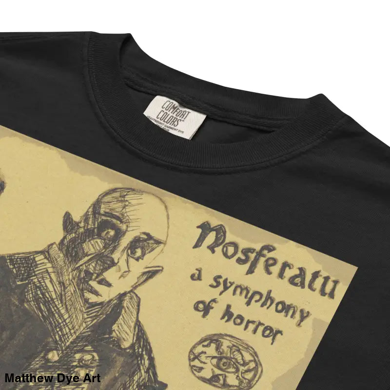 Black Nosferatu Heavyweight T-Shirt featuring chillingly beautiful illustration for Halloween
