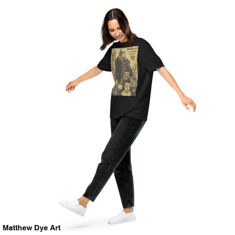 Black graphic tee featuring chillingly beautiful Nosferatu Halloween illustration