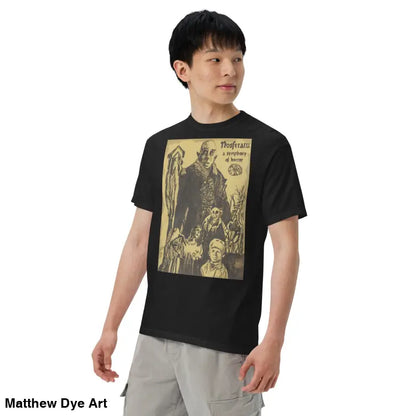 Black Nosferatu Halloween heavyweight t-shirt featuring chillingly beautiful illustration