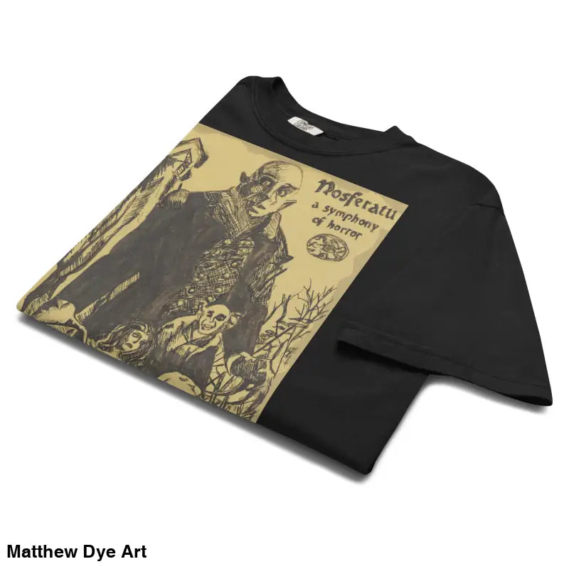 Black Nosferatu Heavyweight T-Shirt featuring a chillingly beautiful illustration
