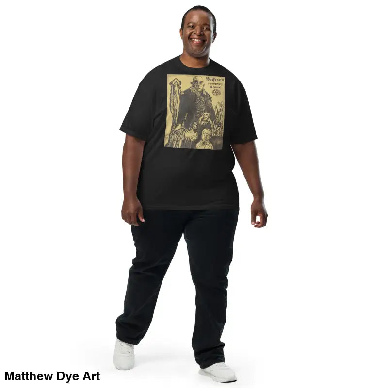 Black Nosferatu Halloween Heavyweight T-Shirt featuring chillingly beautiful illustration