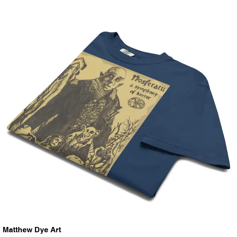 Blue Nosferatu Halloween heavyweight t-shirt featuring a chillingly beautiful illustration