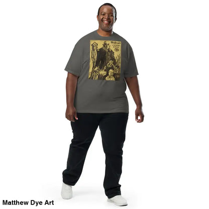 Gray t-shirt featuring a chillingly beautiful Nosferatu Halloween graphic design