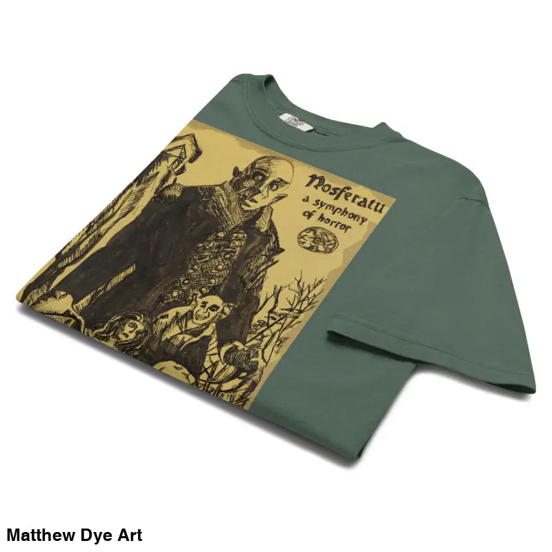 Green Nosferatu Heavyweight T-Shirt featuring a chillingly beautiful illustration