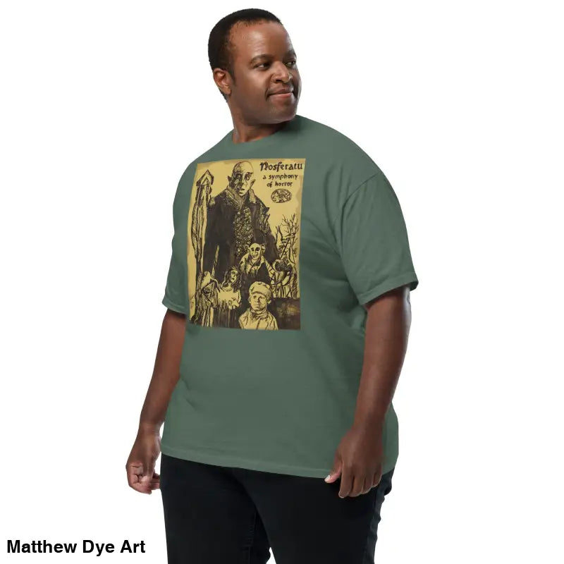 Green Nosferatu Halloween heavyweight t-shirt featuring chillingly beautiful illustration