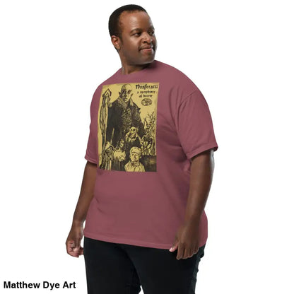 Maroon Nosferatu Heavyweight T-Shirt featuring chillingly beautiful illustration of horror art