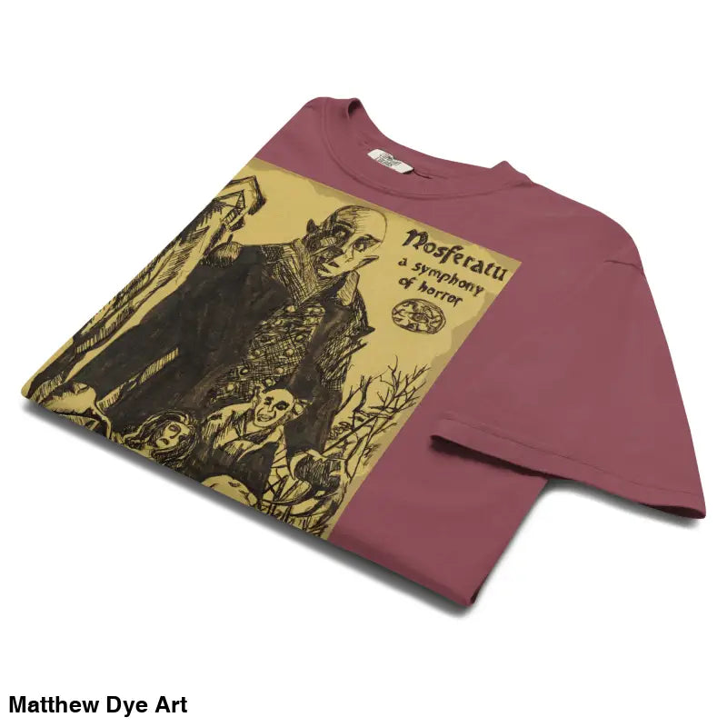 Maroon Nosferatu Heavyweight T-Shirt featuring a chillingly beautiful illustration