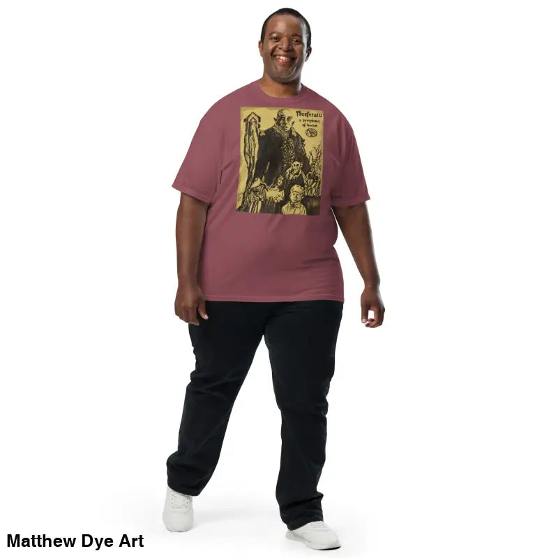 Maroon Nosferatu Heavyweight T-Shirt featuring chillingly beautiful horror movie graphic