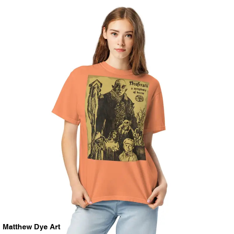 Orange Nosferatu Heavyweight T-Shirt features chillingly beautiful illustration for Halloween