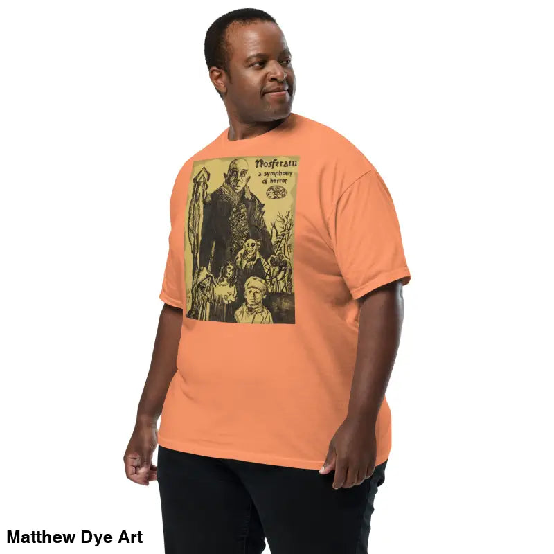 Orange Nosferatu Heavyweight T-Shirt featuring a chillingly beautiful illustration