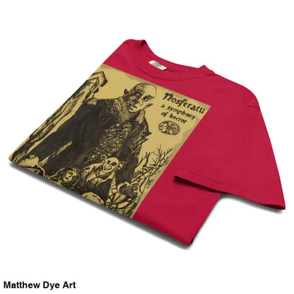 Red Nosferatu Heavyweight T-Shirt featuring a chillingly beautiful illustration for Halloween