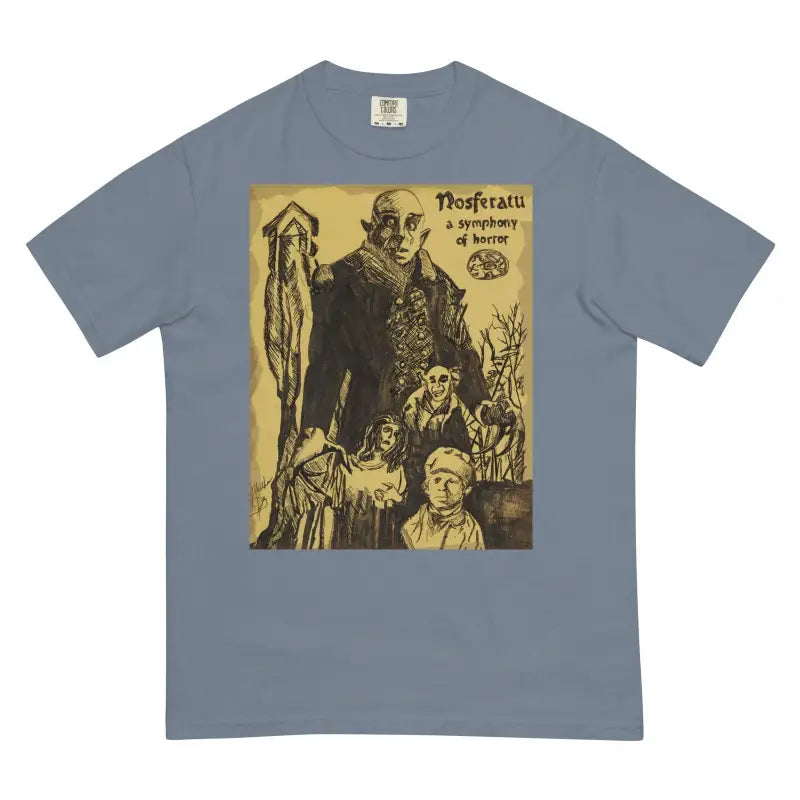 Grey t-shirt featuring vintage Nosferatu movie poster artwork for classic horror enthusiasts