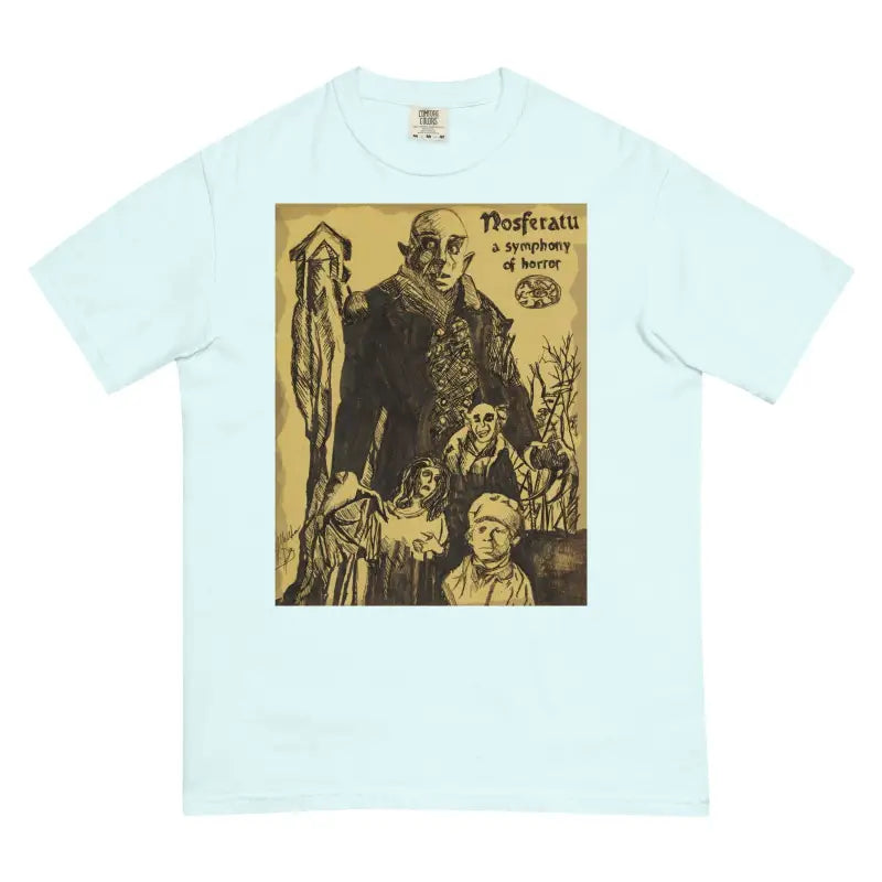 Light blue classic horror oversized cotton t-shirt featuring Nosferatu movie poster artwork