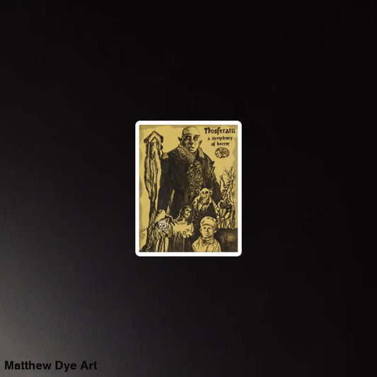 Vintage Nosferatu illustration on a yellowed trading card, embodying classic horror art