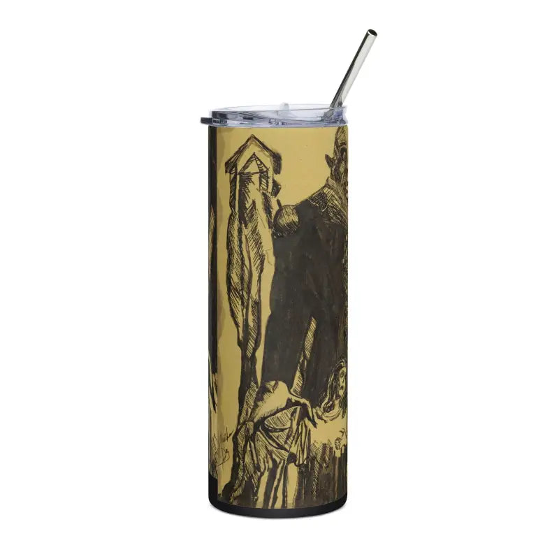 Metallic tumbler featuring cloaked figures artwork from Nosferatu: A Symphony of Horror