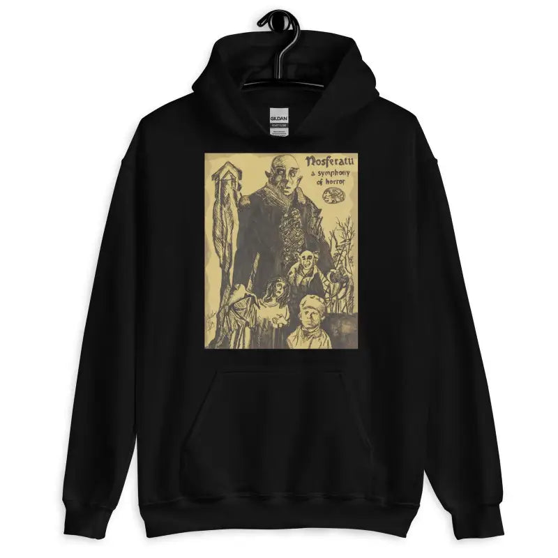 Black Nosferatu Unisex Hoodie with vintage gothic artwork, perfect for Halloween designs