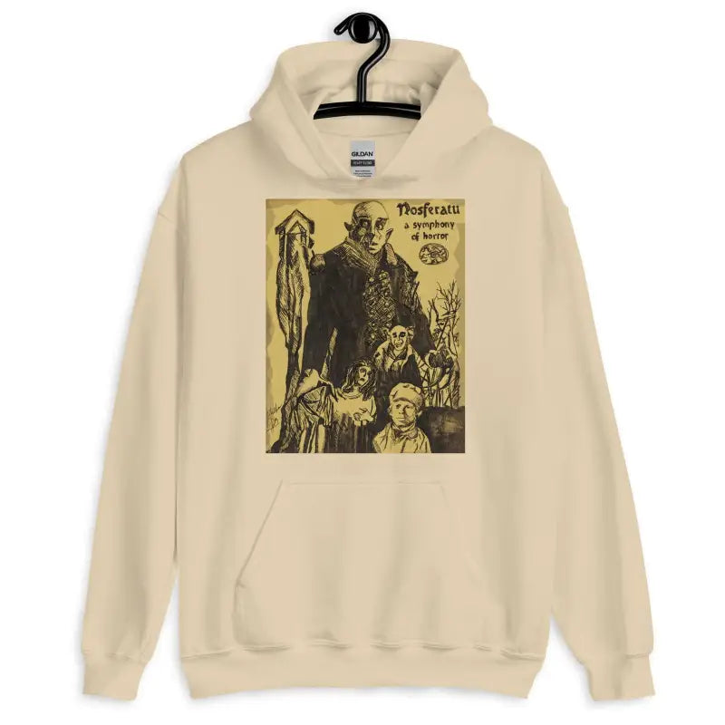 Beige Nosferatu Unisex Hoodie featuring vintage horror movie graphic, perfect for Halloween designs