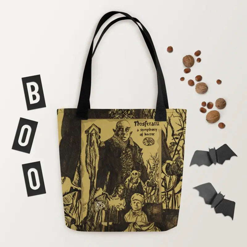 Gothic Nosferatu tote bag featuring vintage horror artwork in yellow and black