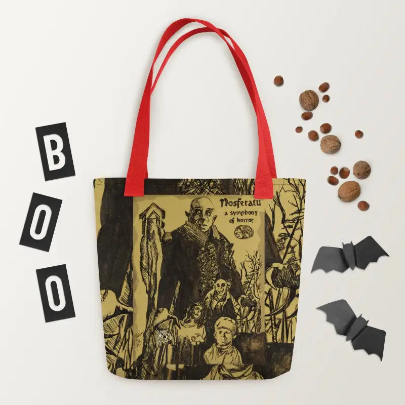 Tote bag featuring Nosferatu artwork in sepia tones, perfect for classic horror lovers