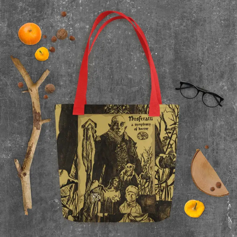 Vintage horror Tote Bag featuring classic Nosferatu artwork and gothic characters