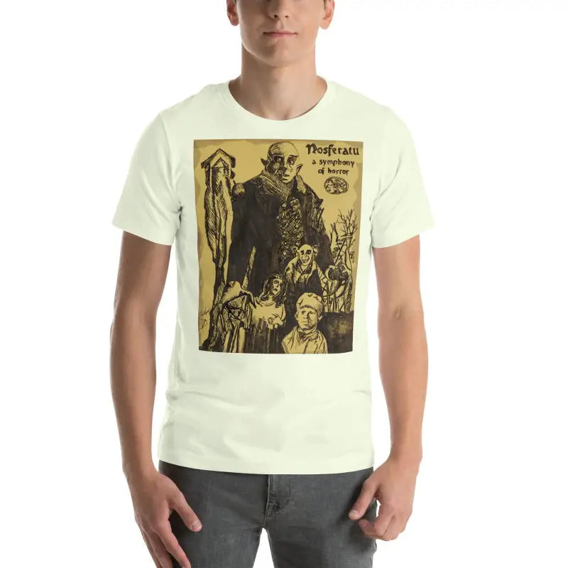 White unisex Halloween t-shirt with vintage Nosferatu horror movie artwork design