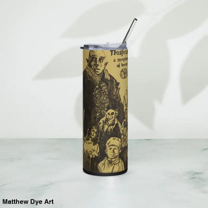Horror-themed Nosferatu stainless steel tumbler featuring vibrant Gothic artwork