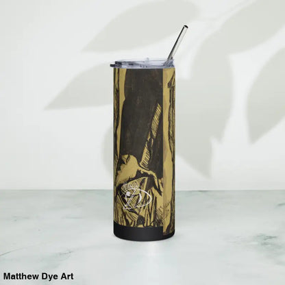 Insulated tumbler with straw featuring Nosferatu artwork in stainless steel design