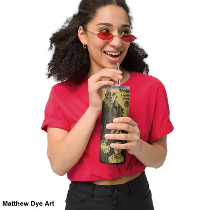 Printed tumbler with straw featuring Nosferatu artwork, a Gothic Horror stainless steel design