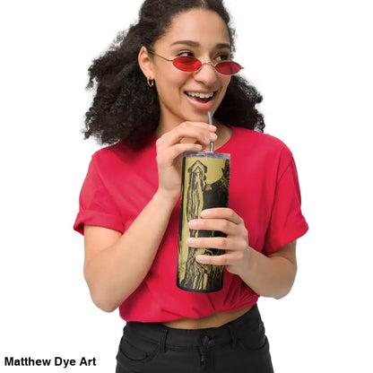 Insulated tumbler with straw featuring Nosferatu stainless steel Gothic artwork