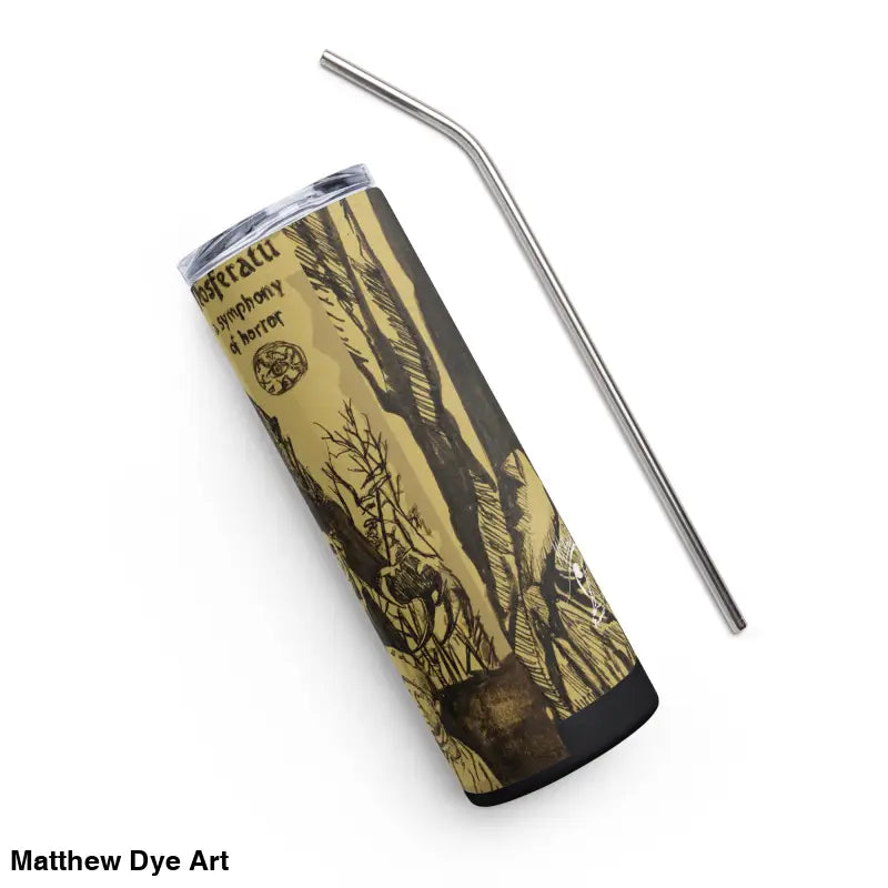 Nosferatu’s Eternal Chill Gothic Horror Stainless Steel Tumbler with straw artwork design