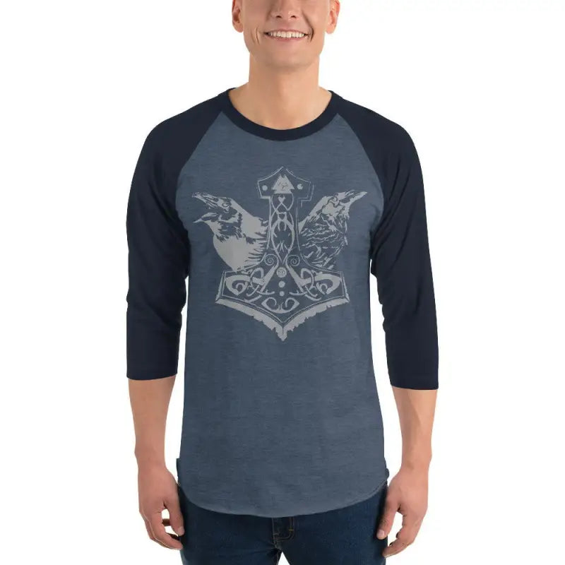 Oath of the Raven | Unisex Mjölnir Viking Baseball Tee - Heather Denim/Navy / XS / Adults - Clothing