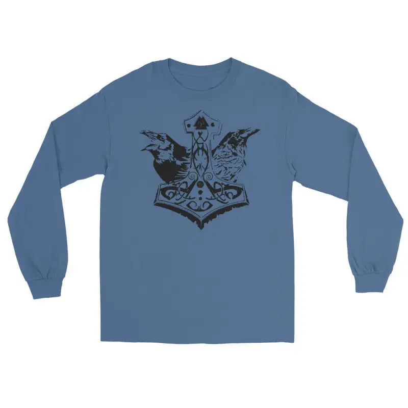 Blue long-sleeve t-shirt featuring Thor’s Hammer design by Matthew Dye Art