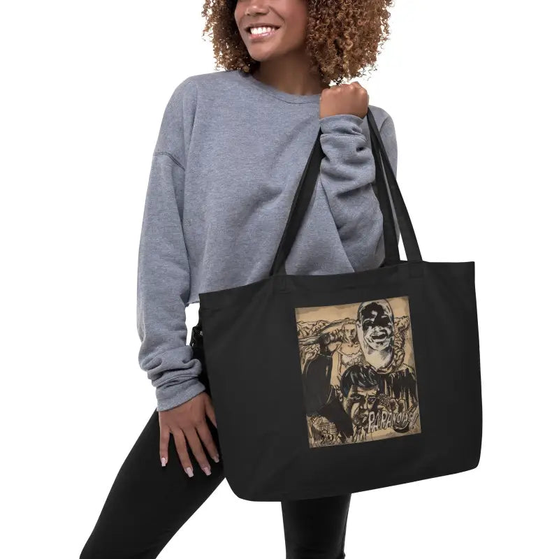 Black organic tote bag with vintage sepia photograph print by Matthew Dye Art