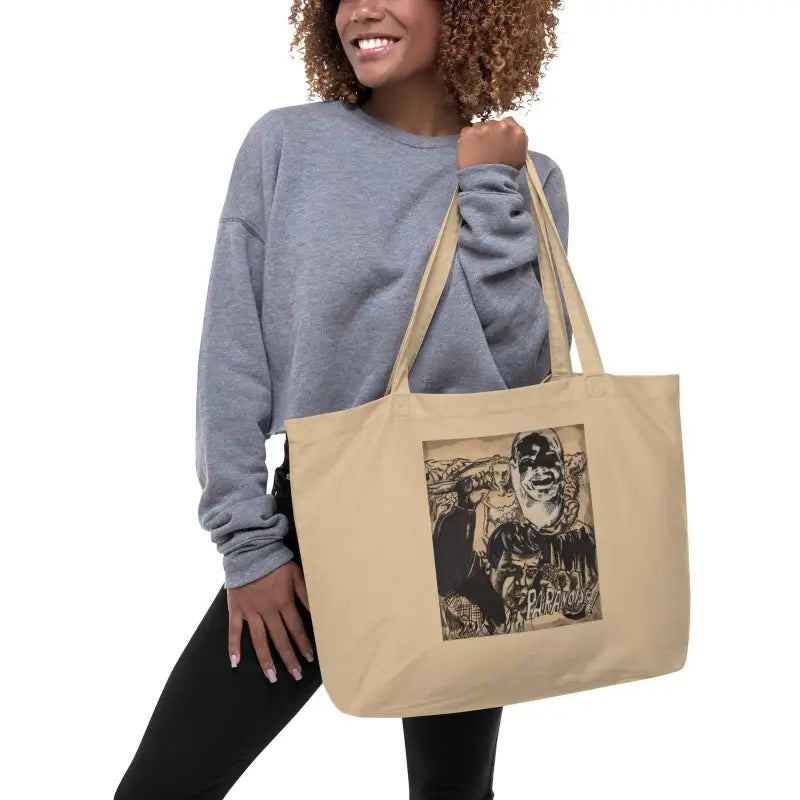 Beige organic tote bag featuring black and white photograph by Matthew Dye Art