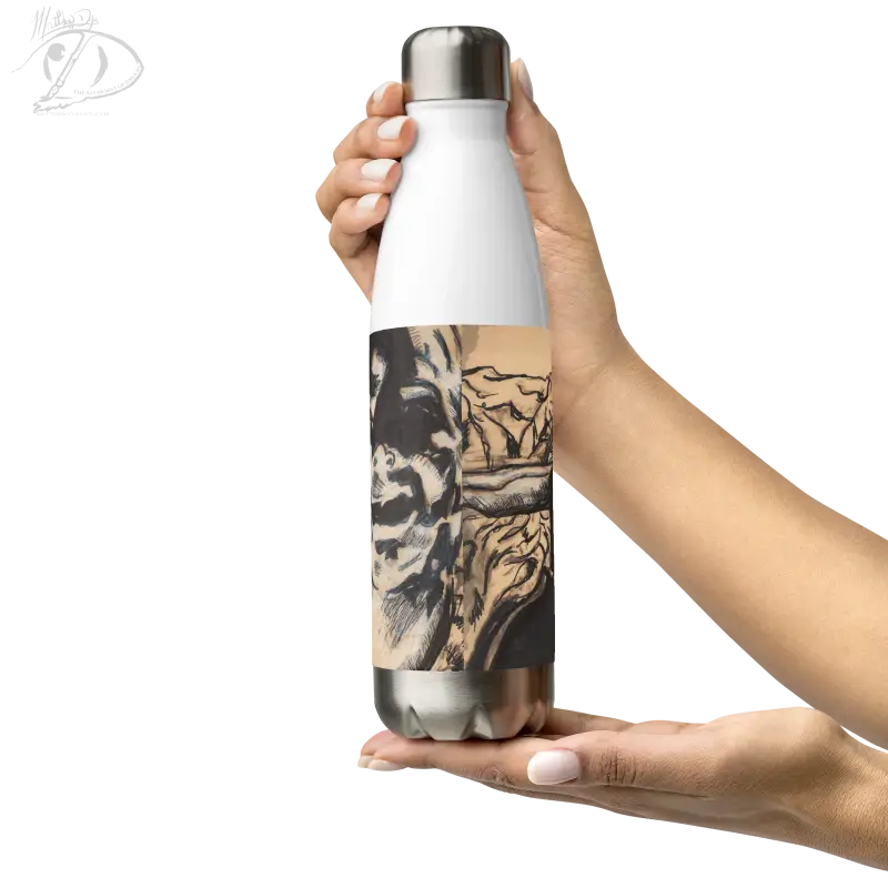 Marbled black and white stainless steel water bottle showcasing artistic elegance design