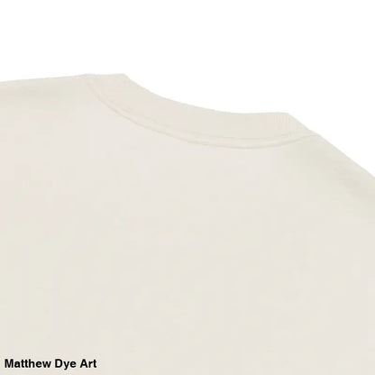 Beige t-shirt neckline of Phantoms & Fangs oversized faded t-shirt featuring vampire fangs