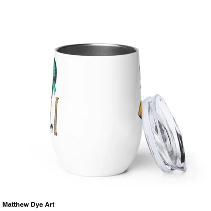 White wine tumbler with lid featuring Matthew Dye art from the Pharaoh’s Curse collection
