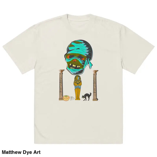 Beige mummy unisex oversized faded t-shirt featuring nostalgic Halloween design art