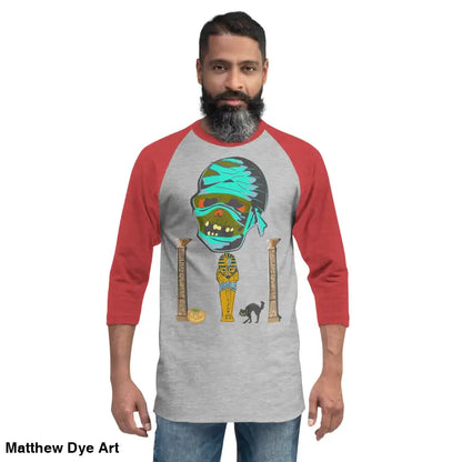 Red-sleeved mummy t-shirt featuring Matthew Dye art in a twisted vintage Halloween design