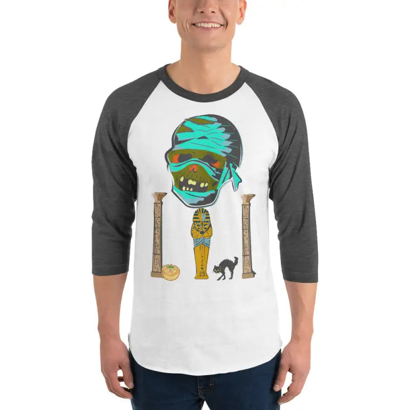 Mummy graphic baseball tee featuring Matthew Dye art in a Twisted Vintage Halloween style