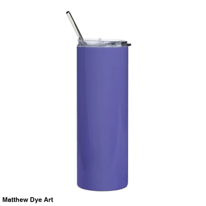 Purple stainless steel tumbler with straw from Matthew Dye Art’s cute Halloween collection