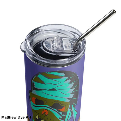 Mummy-themed stainless steel tumbler from Matthew Dye Art in a cute Halloween collection