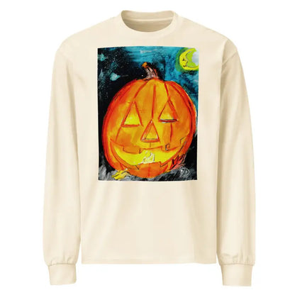 Long-sleeved shirt featuring Matthew Dye Art’s whimsical Jack-o’-Lantern design