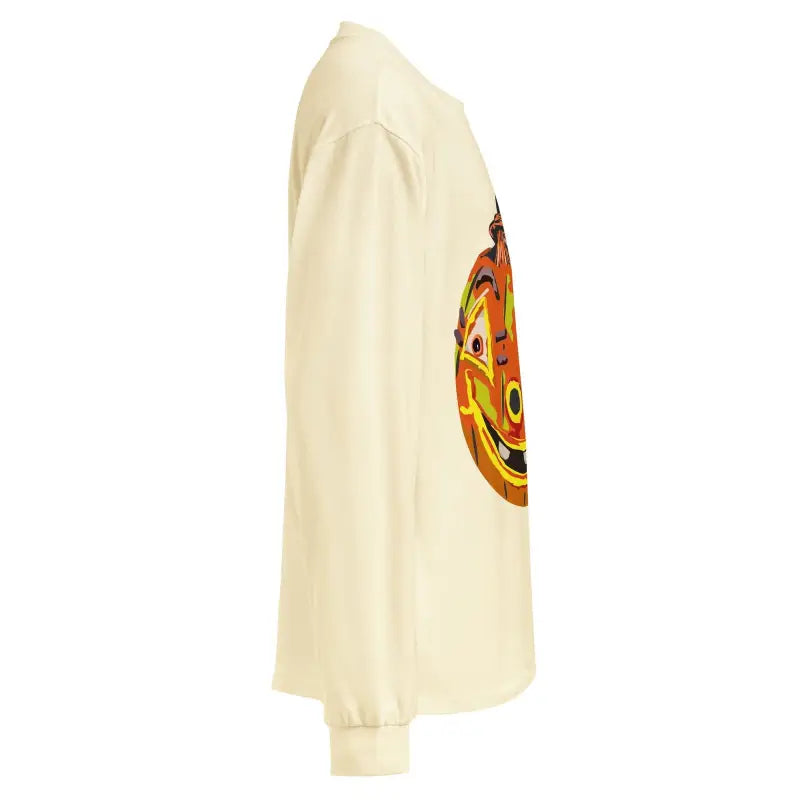 Cream-colored premium long sleeve shirt featuring a decorative pumpkin graphic