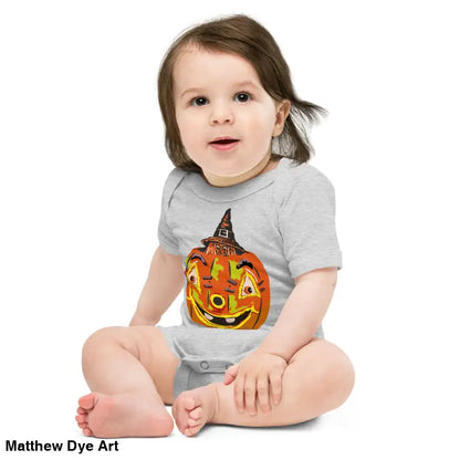Baby in Pumpkin Witch baby onesie featuring vintage-inspired Halloween design